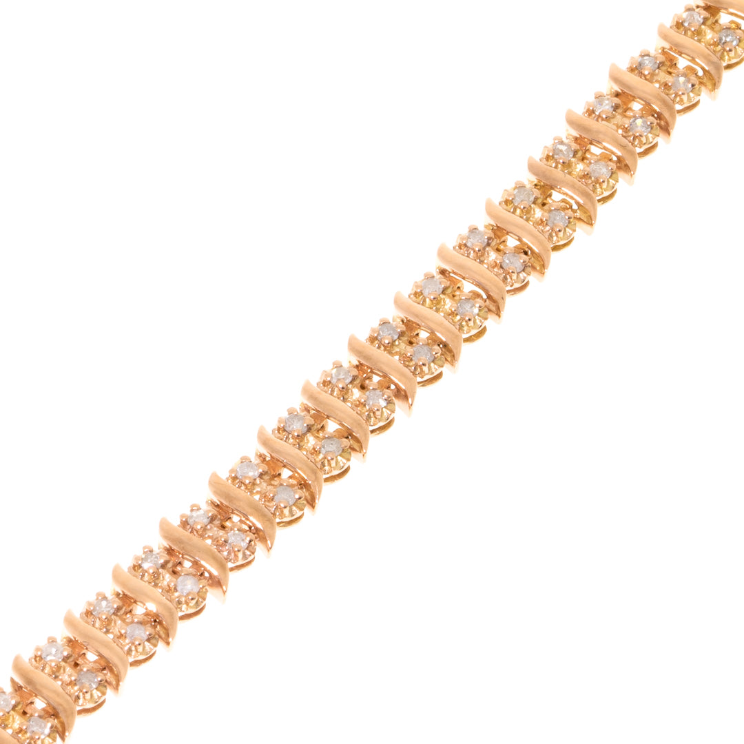 Pre Owned 9ct Rose Gold Diamond Set 2 Row Tennis Bracelet