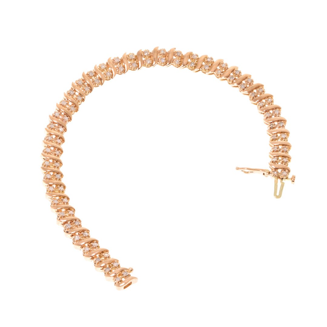 Pre Owned 9ct Rose Gold Diamond Set 2 Row Tennis Bracelet