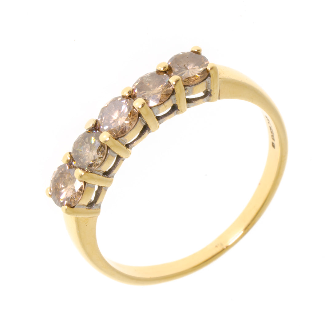 Pre Owned 9ct Yellow Gold Champagne Diamond Set Half Eternity Ring