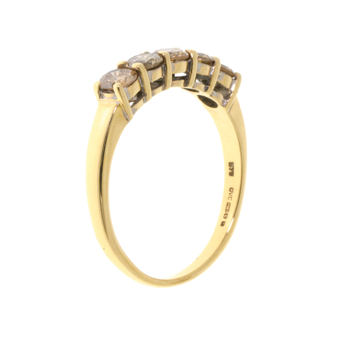 Pre Owned 9ct Yellow Gold Champagne Diamond Set Half Eternity Ring