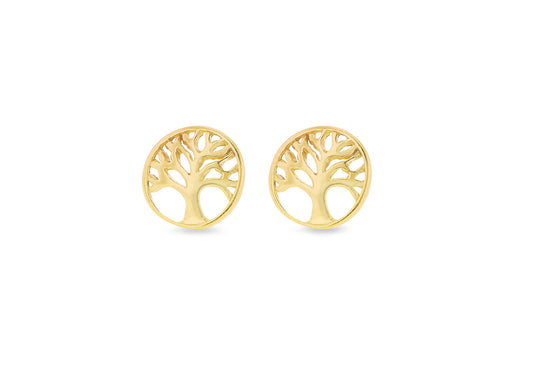 Sterling Silver Yellow Gold Plated Tree Of Life Stud Earrings