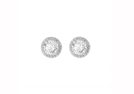 Sterling SIlver Cubic Zirconia Halo Cluster Studs