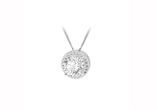 Sterling Silver Cubic Zirconia Halo Cluster Pendant
