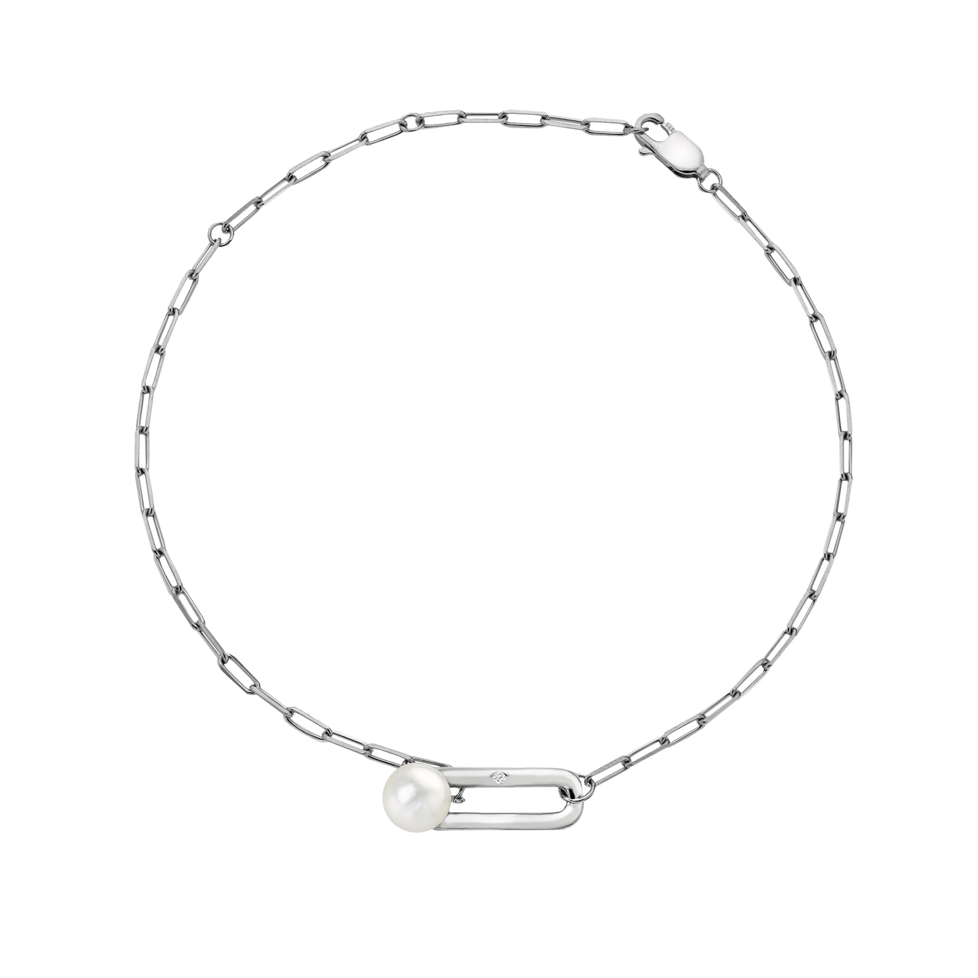 Sterling Silver Hot Diamonds Paper Link Pearl Bracelet