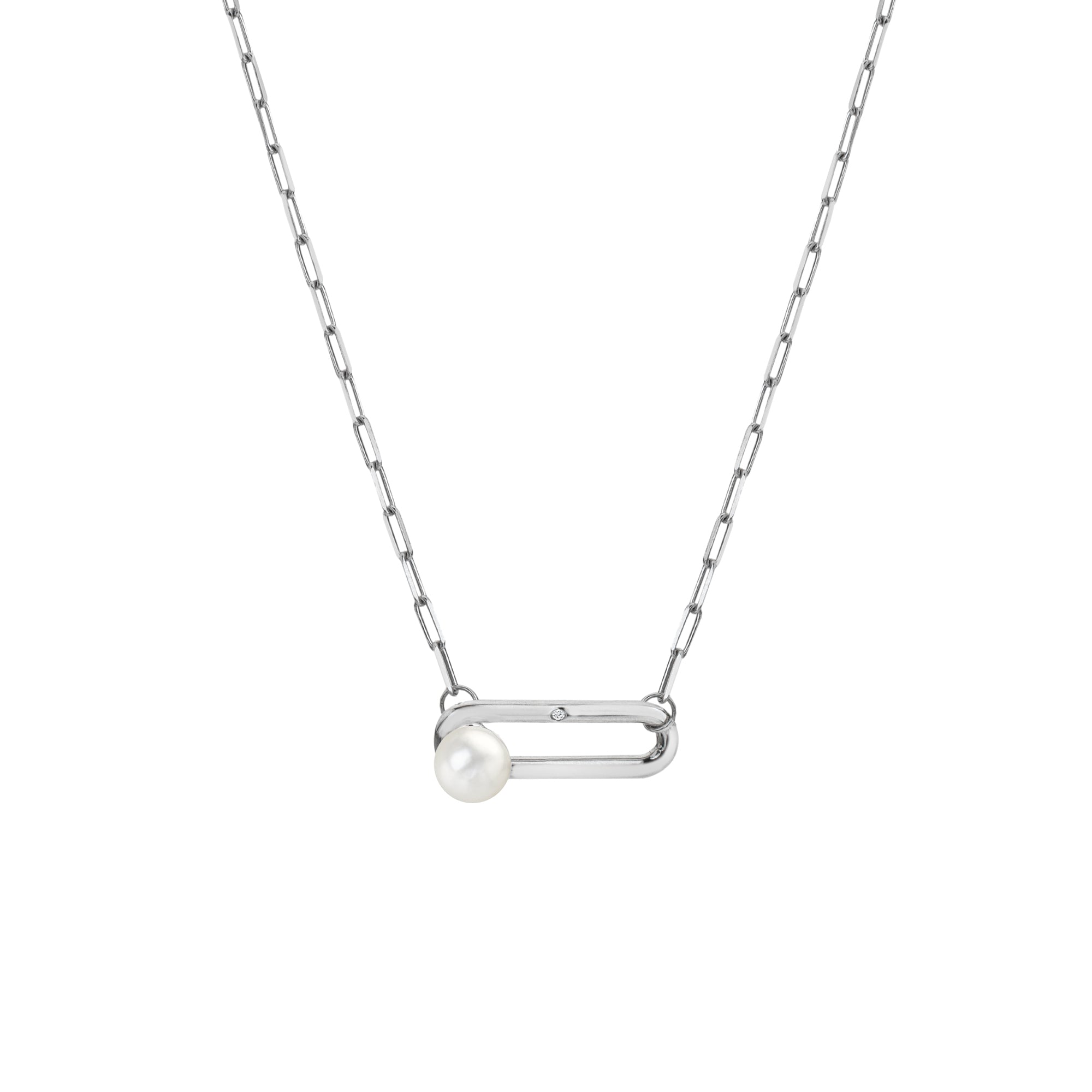 Sterling Silver Hot Diamonds Paper Link Pearl Chain