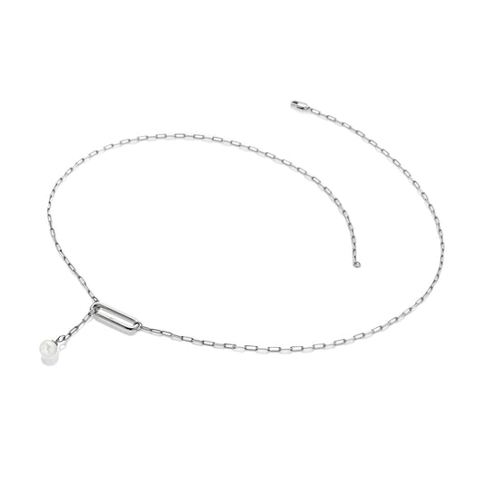 Sterling Silver Hot Diamonds Paper Link Pearl Chain