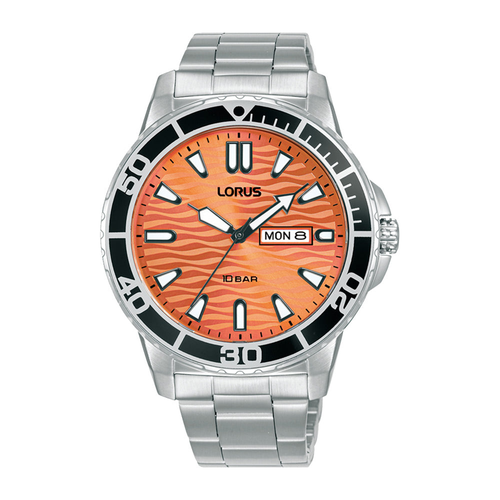 Gents Lorus Quartz Orange Dial Bracelet Watch