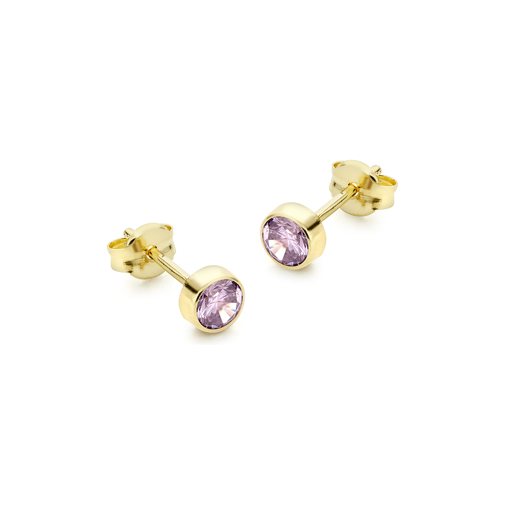9ct Yellow Gold Light Purple Stud Earrings 1591769