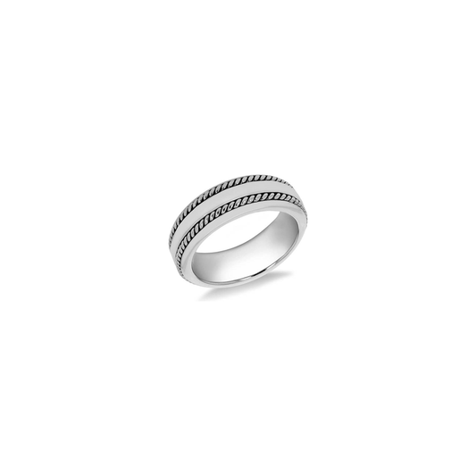 Sterling Silver Rhodium Plated Bead Edge Ring
