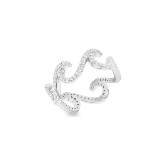 Sterling Silver Rhodium Plated Wave Ring