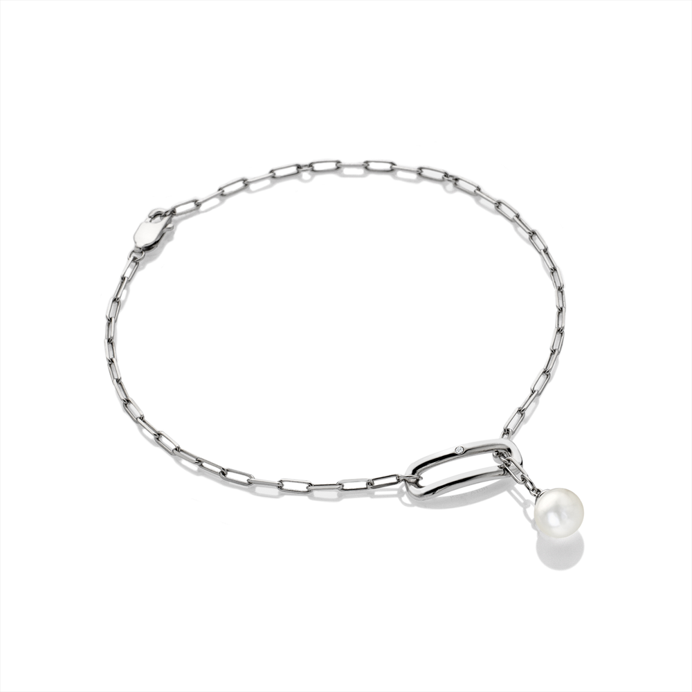 Sterling Silver Hot Diamonds Paper Link Pearl Bracelet