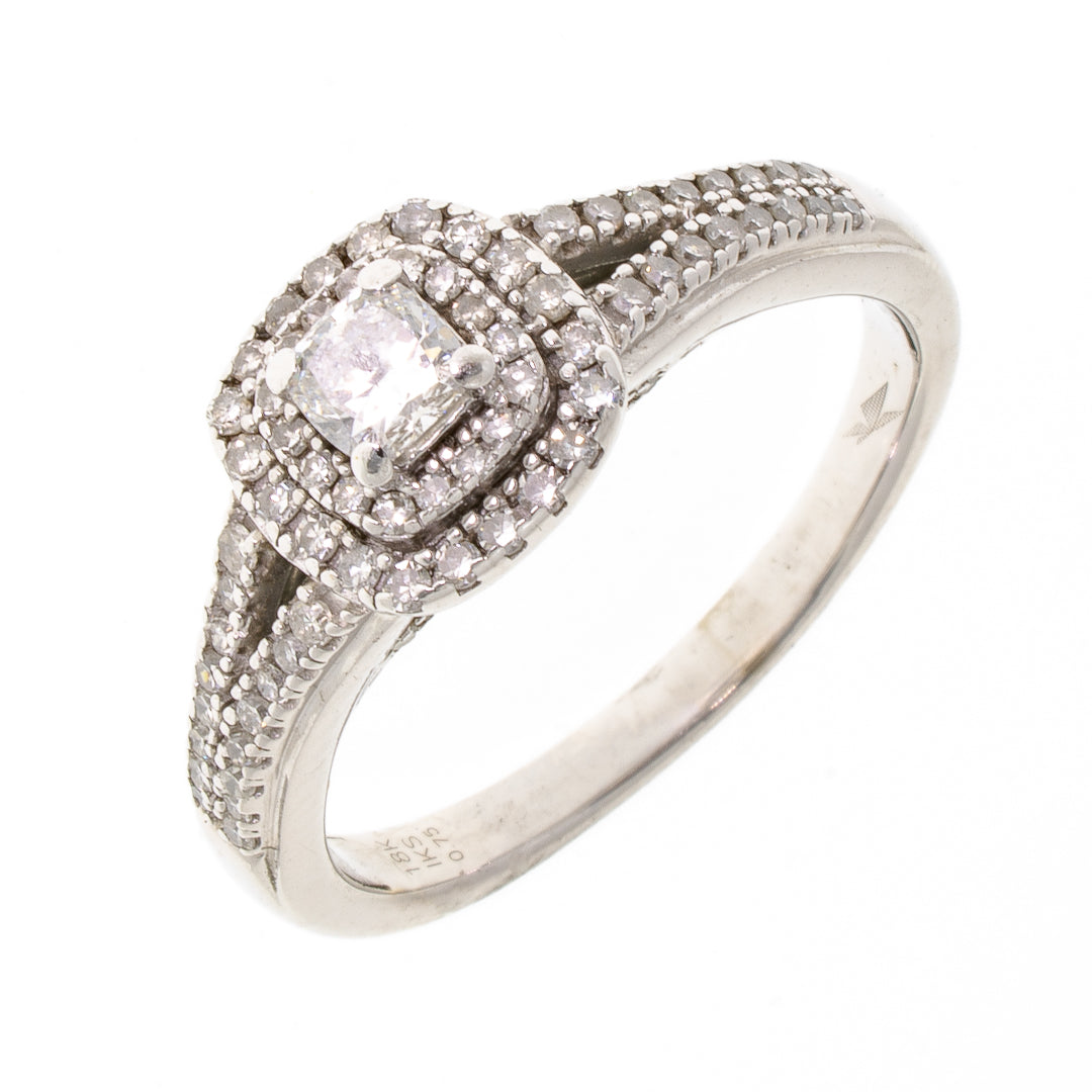 Pre Owned 18ct White Gold Double Halo Princess Cut Diamond Ring
