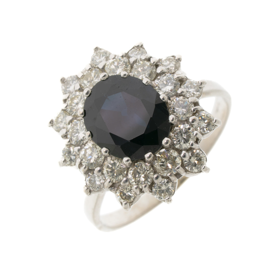 Pre Owned 18ct White Gold Diamond & Sapphire Ring