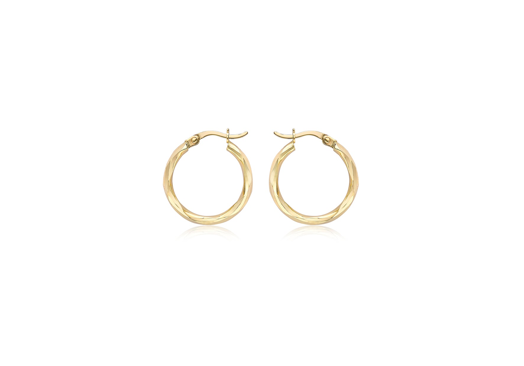 9ct Yellow Gold Diamond Cut Faceted Creole Earrings 1512589