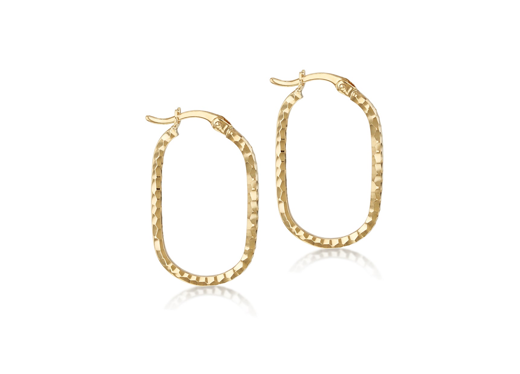 9ct Yellow Gold Diamond Cut Medium Oval Hoop Earrings 1513139