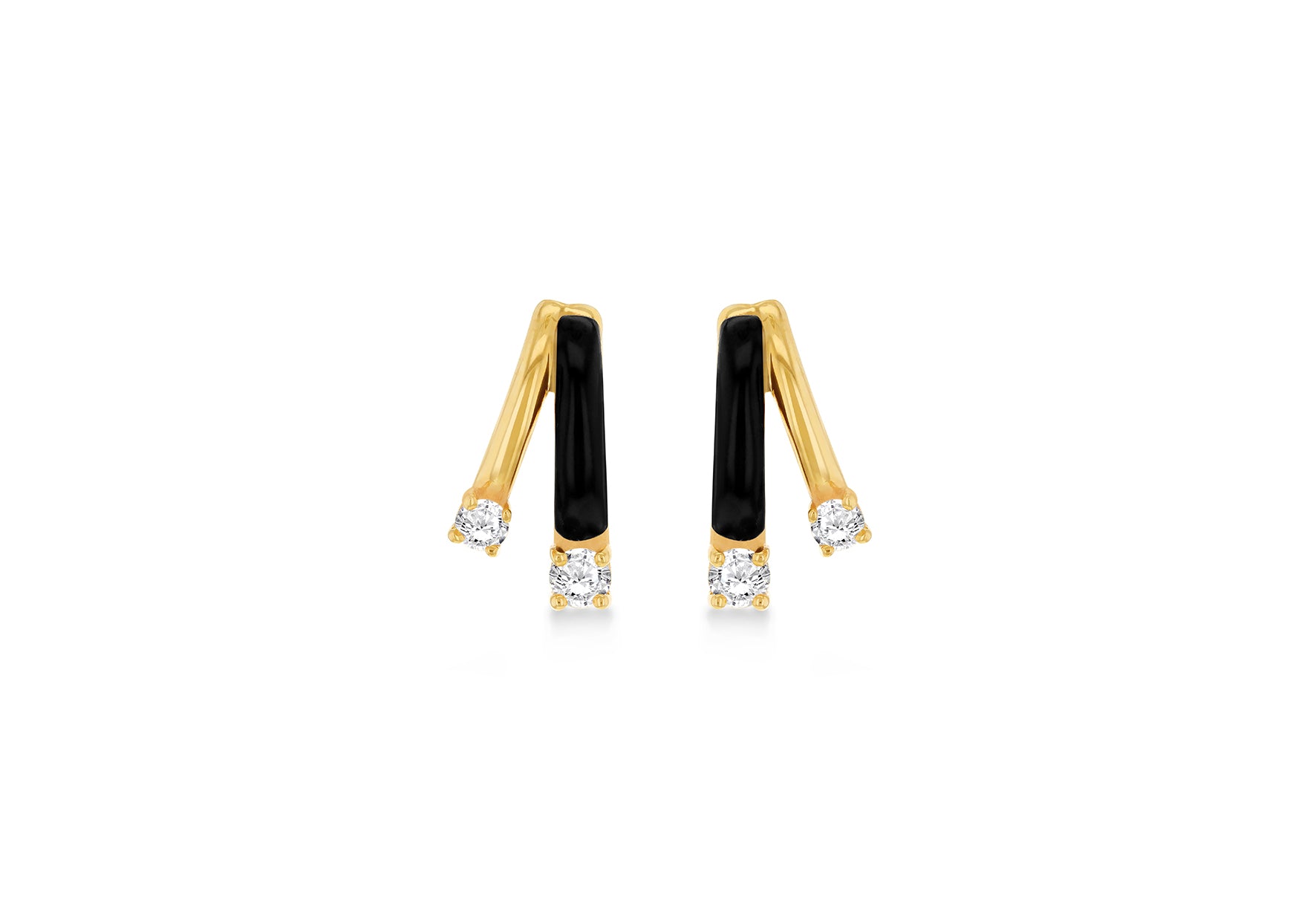 9ct Yellow Gold Diamond With Black Enamel Double Bar Stud Earrings 1570011