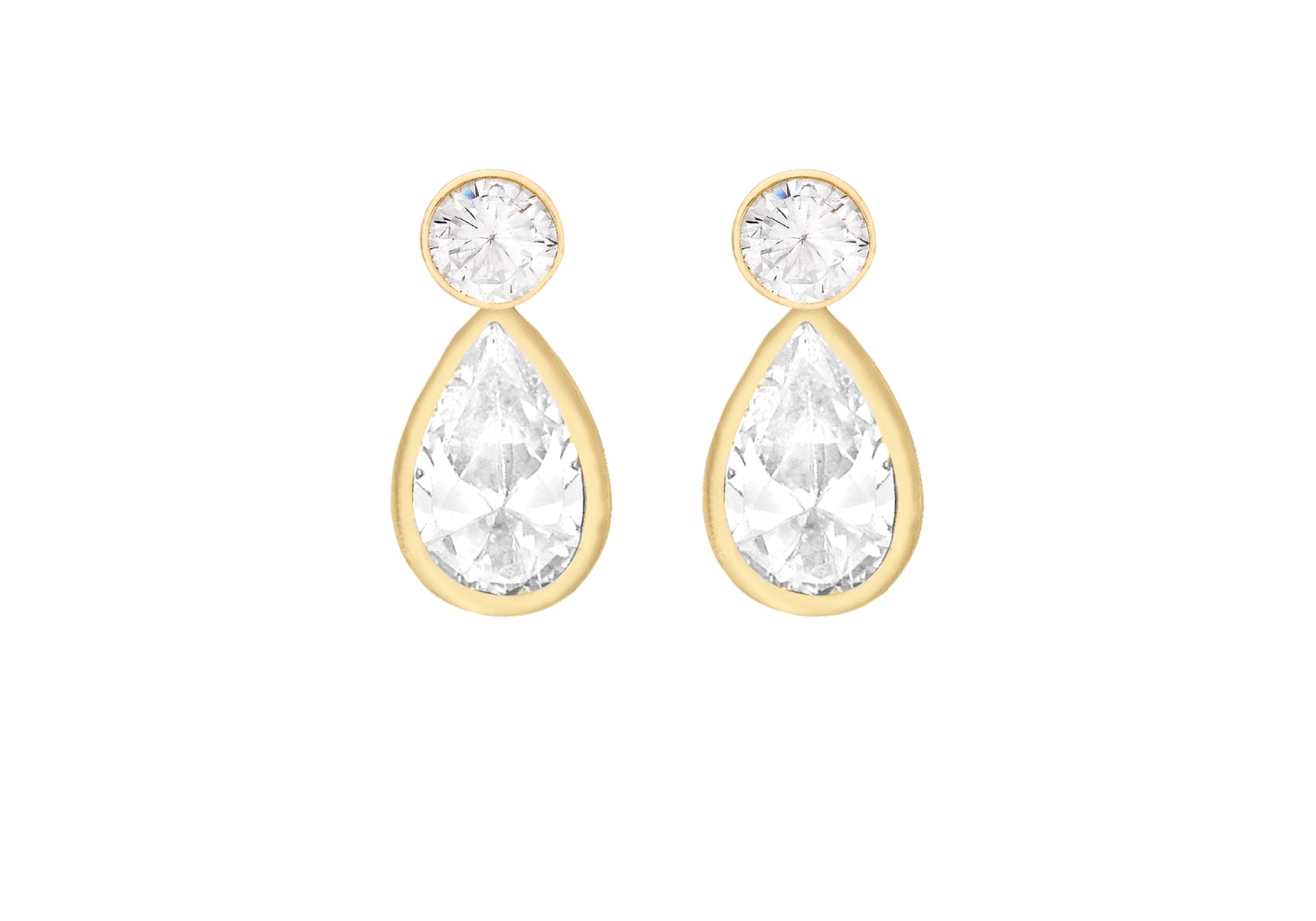 9ct Yellow Gold Cubic Zirconia Round And Tear Drop Stud Earrings 1588189