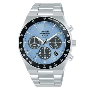 Lours Men’s Solar Blue/ Black Dial Chronograph Bracelet Watch