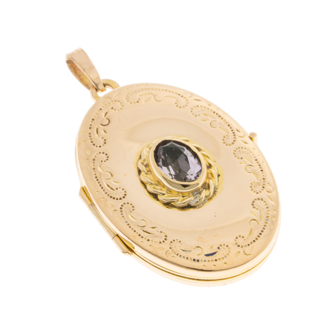Pre Owned 9ct Gold Stone Set Oval Locket