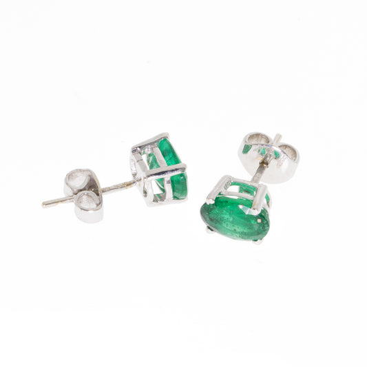 Pre-Owned 14ct White Gold Emerald Oval Studs