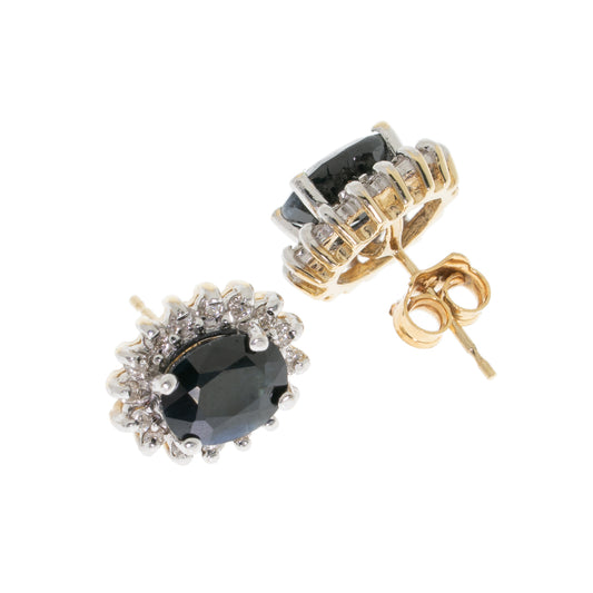 Pre Owned 9ct Gold Sapphire & Diamond Stud Earrings