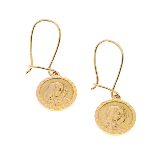 Pre Owned 9ct Gold Madonna Drop Earrings