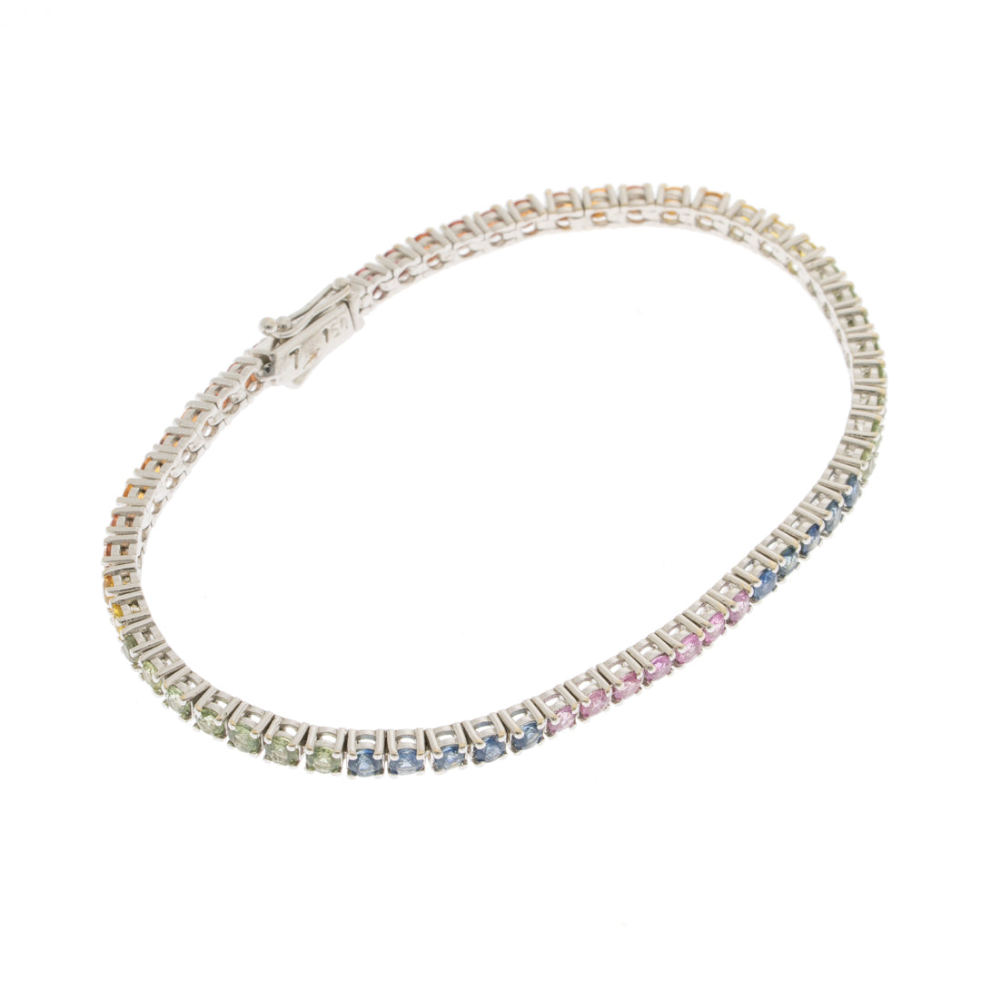 Pre-Owned 18ct White Gold Rainbow Tennis Bracelet with Multi Coloured Sapphire