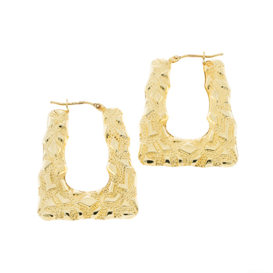 Pre Owned 9ct Gold Square Shaped Creole Earrings