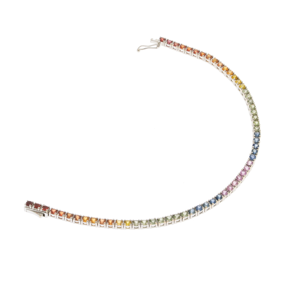 Pre-Owned 18ct White Gold Rainbow Tennis Bracelet with Multi Coloured Sapphire