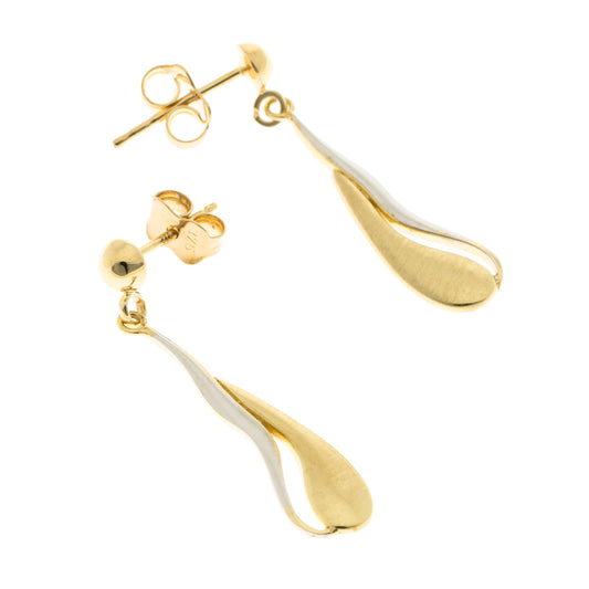 Pre Owned 9ct Gold 2 Tone Drop Earrings
