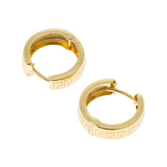 Pre Owned 14ct Gold Huggie Greek Key Earrings
