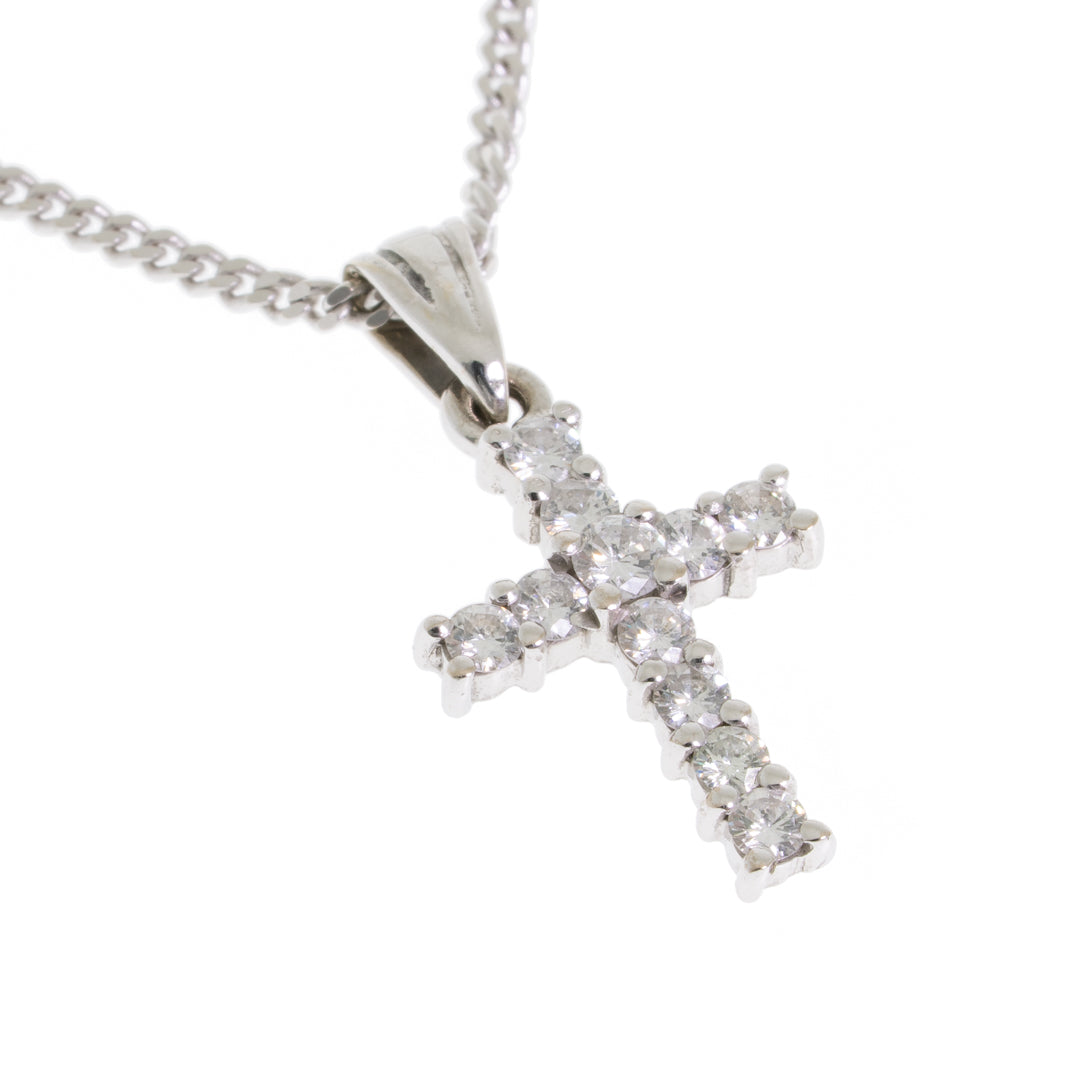 Pre Owned 18ct White Gold Diamond Cross Pendent