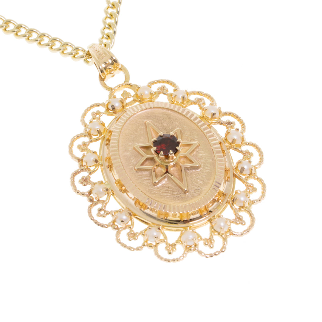 Pre Owned 9ct Gold Garnet & Pearl Locket