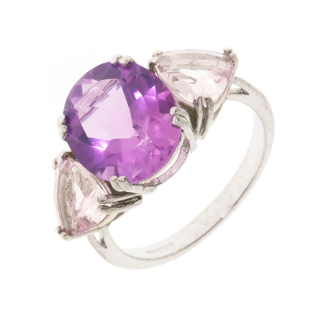 Pre Owned 9ct White Gold Amethyst and Cubic Zirconia Ring