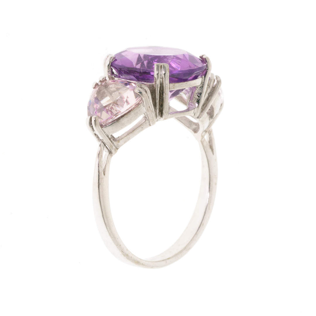 Pre Owned 9ct White Gold Amethyst and Cubic Zirconia Ring