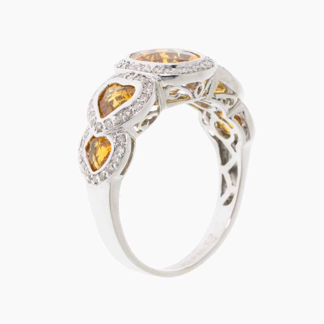 Pre Order 14ct White Gold Citrine & Diamond Ring
