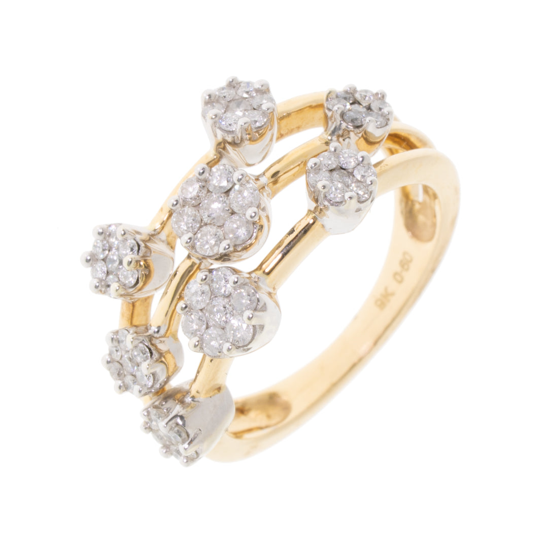 Pre-owned 9ct Gold Multi-Row Scatter Ring