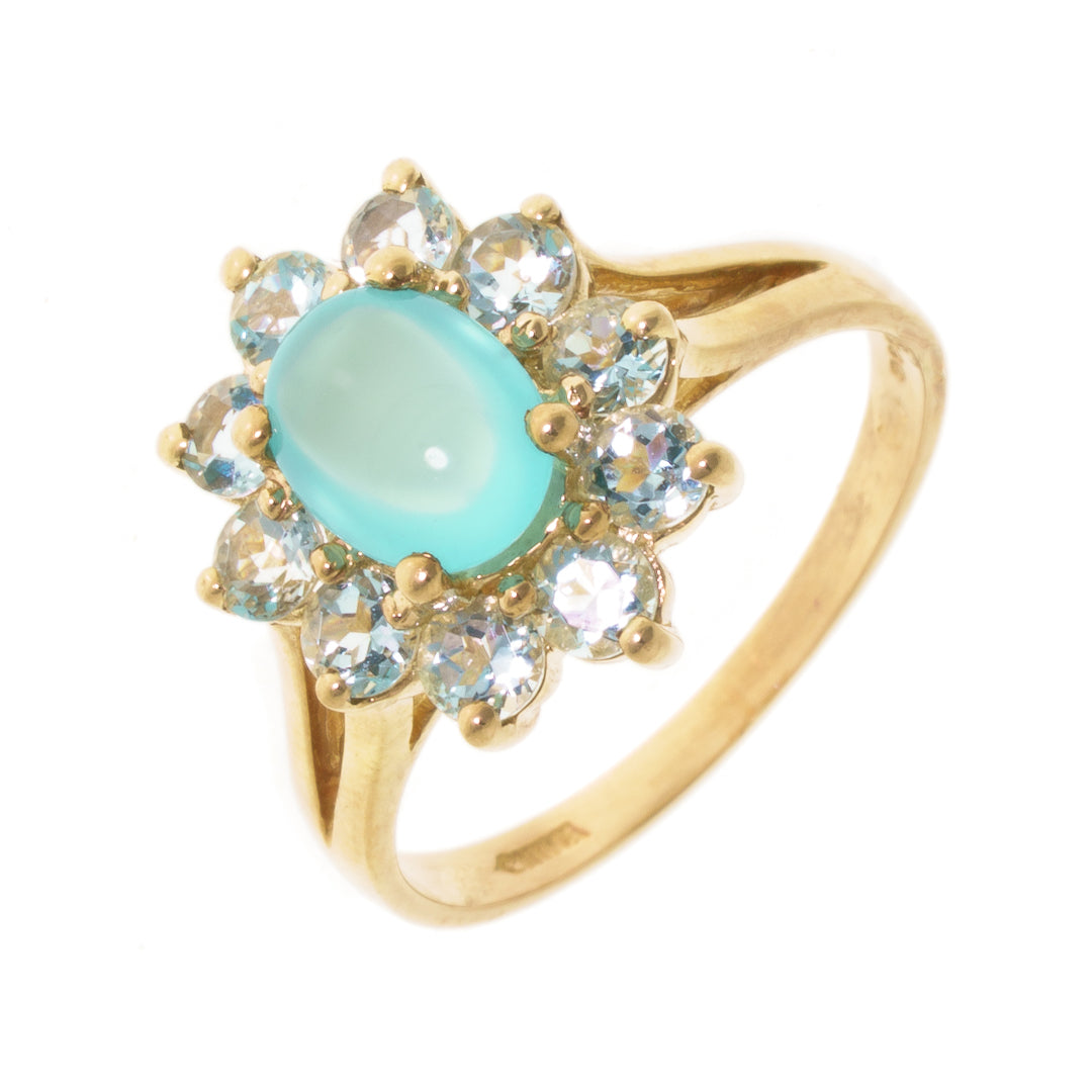Pre Owned Aqua and Cubic Zirconia Cluster Ring