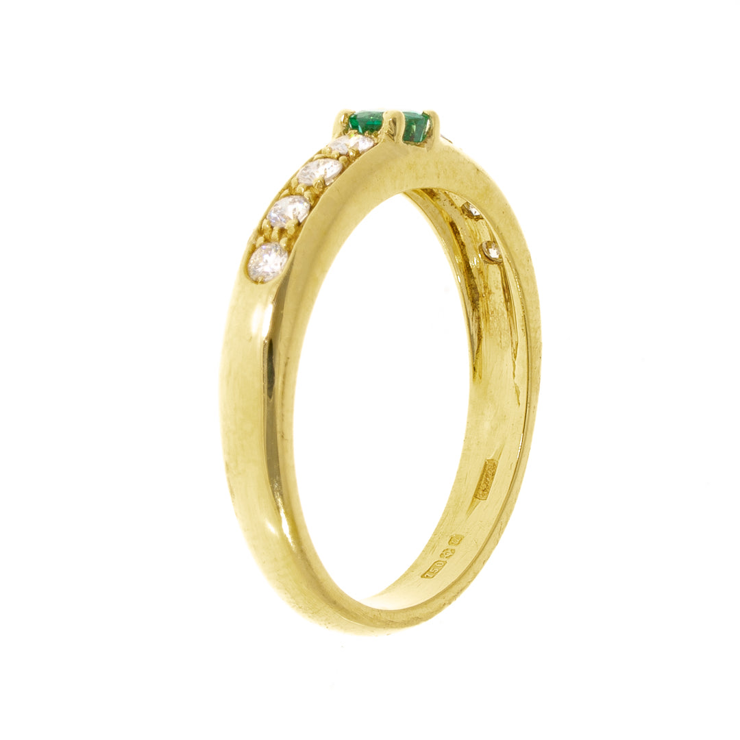 Pre Owned 18ct Diamond and Emerald Set Ring