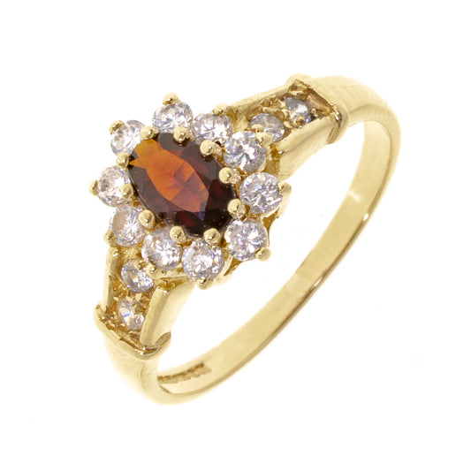Pre Owned 9ct Garnet and Cubic Zirconia Ring