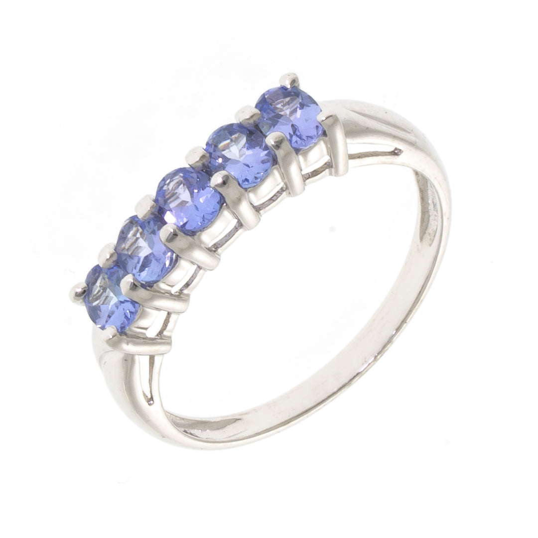Pre Owned 9ct White Gold 5 Stone Oval Tanzanite Ring