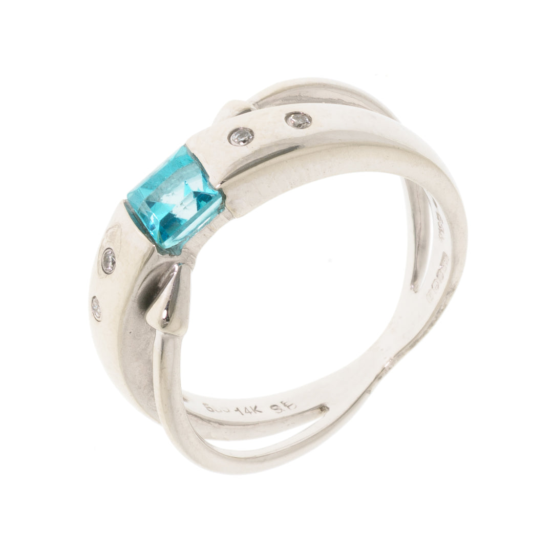 Pre Owned 14ct White Gold Aquamarine and Diamond Ring