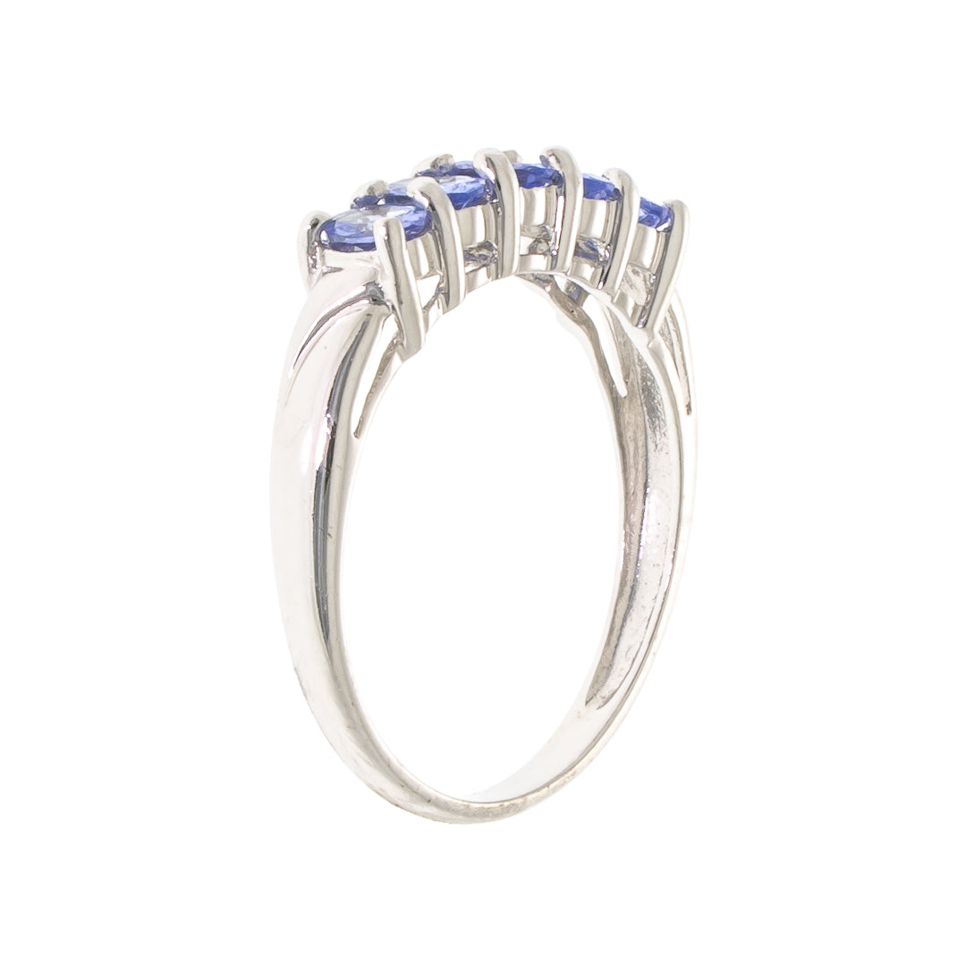 Pre Owned 9ct White Gold 5 Stone Oval Tanzanite Ring