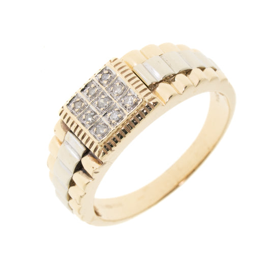 Pre Owned 9ct Gold 2 Tone Gents Diamond Set Ring