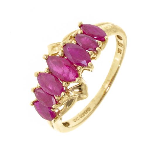 Pre Owned 9ct Gold 7 Stone Ruby Ring