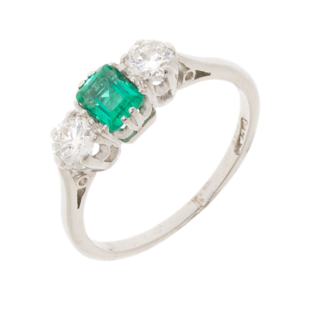 Pre Owned Platinum Diamond And Emerald Ring