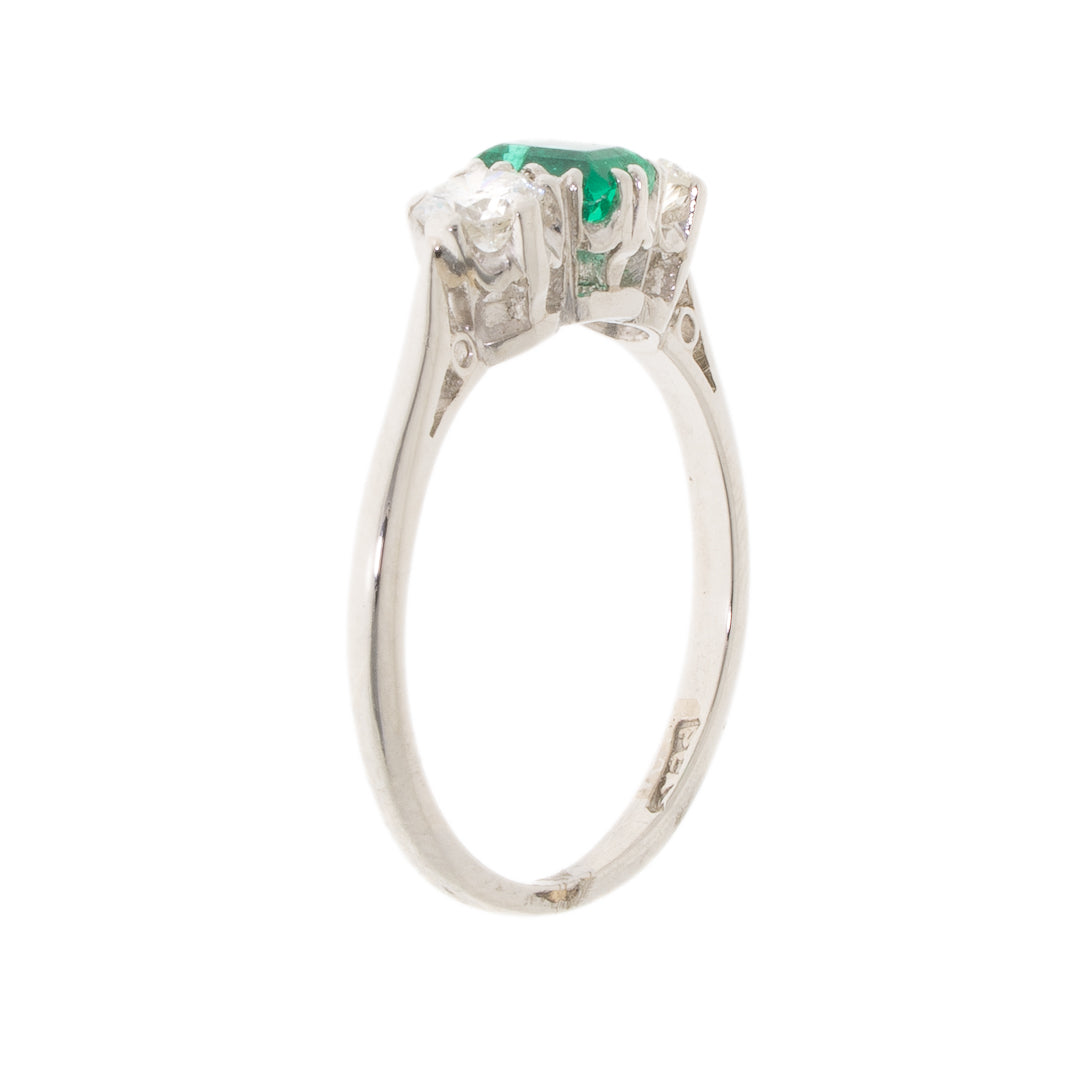 Pre Owned Platinum Diamond And Emerald Ring