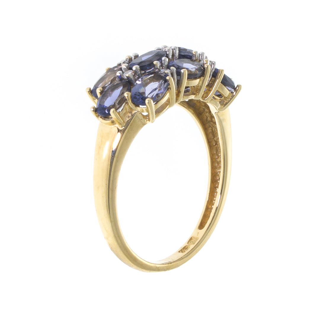 Pre Owned 9ct Gold Fancy oval Diamond Synthetic Tanzanite Ring