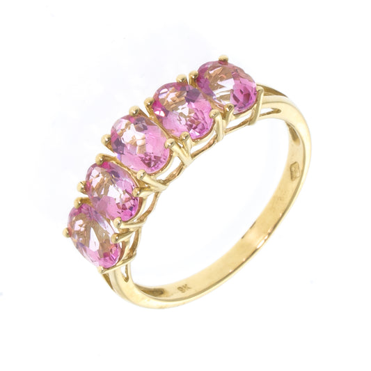 Pre Owned 9ct Gold 5 Stone Pink Stone Ring