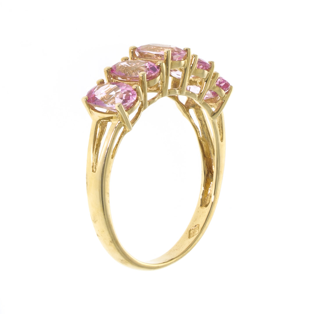 Pre Owned 9ct Gold 5 Stone Pink Stone Ring